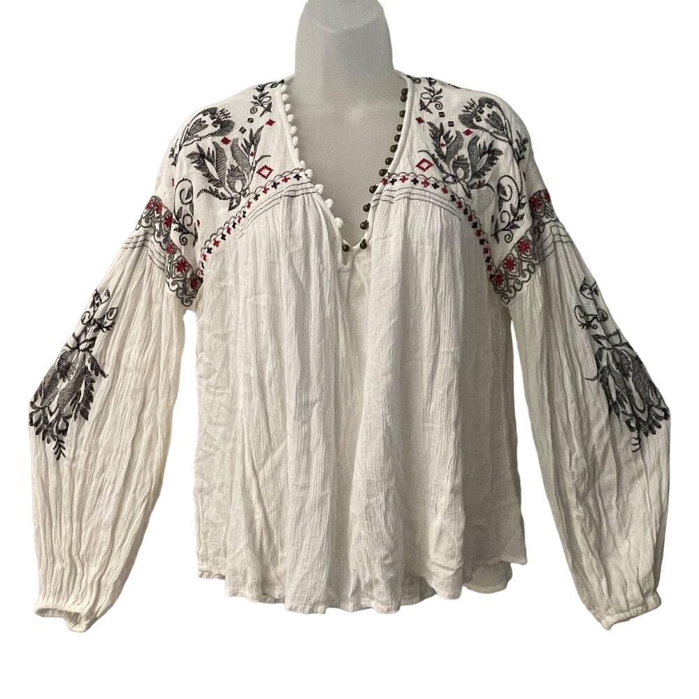 Free People Rock It Tonight Gauze Embroidered Blouse Size XS